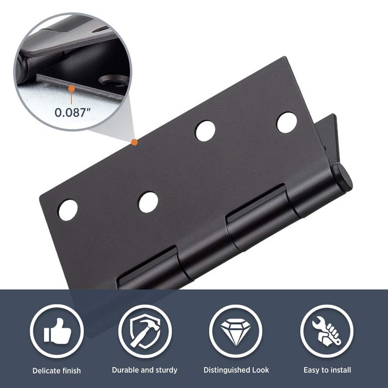 SORGMACH Door Hinges Oil Rubbed Bronze Hardware Hinges 4 Inch Square Black Interior Hinges for Doors 12 Pack - Image 2
